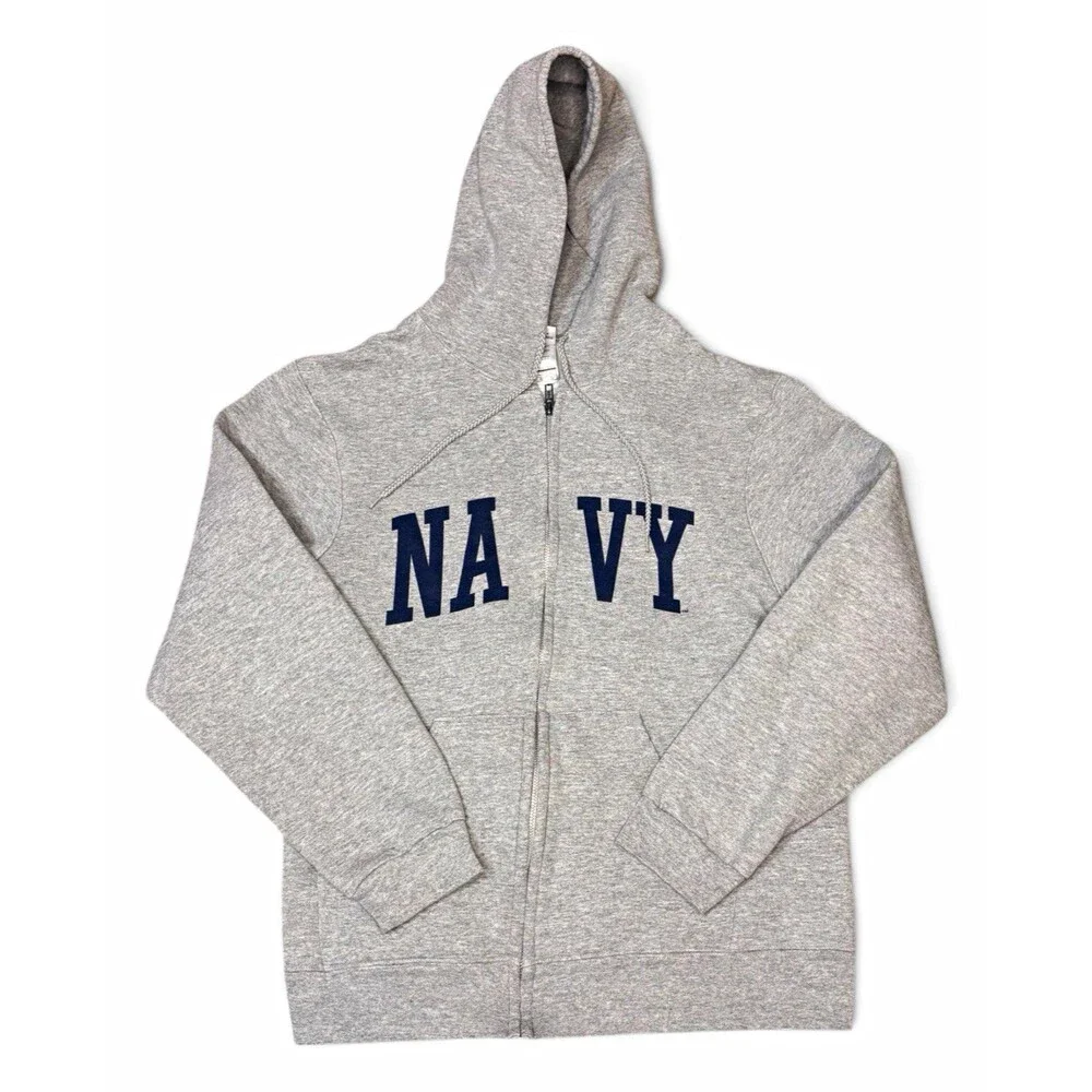 Soffe US Navy Full Zip Fleece Hoodie Sweatshirt Men's Size Large Gray Athletic